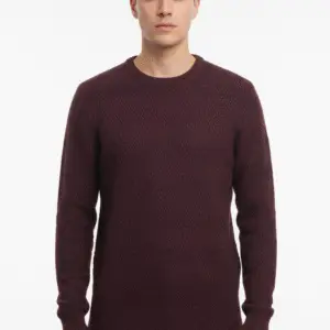 Red Marled Knit Crewneck Pullover Cotton