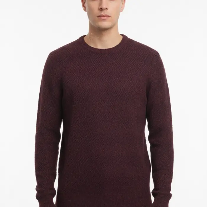 Red Marled Knit Crewneck Pullover Cotton