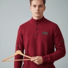 Cotton knitted sweater with troyer collar and textured