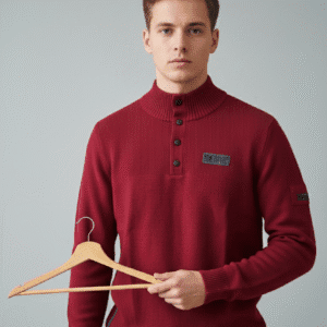 Cotton Knitted Sweater with Troyer Collar and Textured