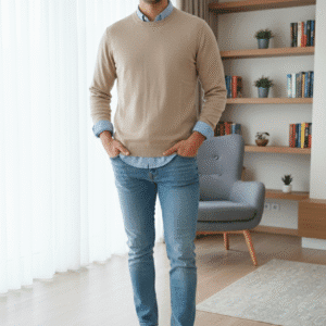 Casual Regular Fit pullover round neck beige